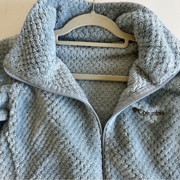 Columbia Fleece jacket dusty blue pockets full zipper high adjustable collar L - Picture 8 of 15